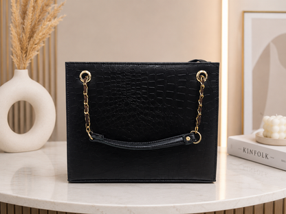 Luxury Black Croc-Embossed Chain Shoulder Bag