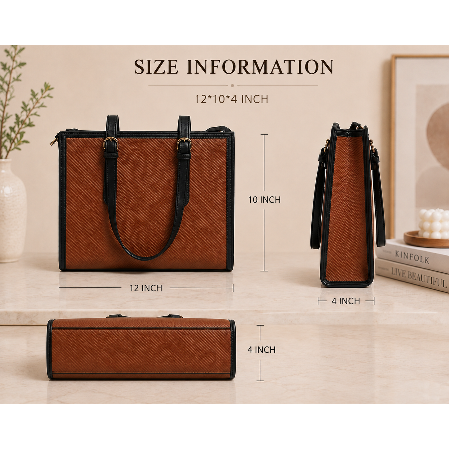 Elegant Dual-Tone Structured Tote Bag – Brown & Black.