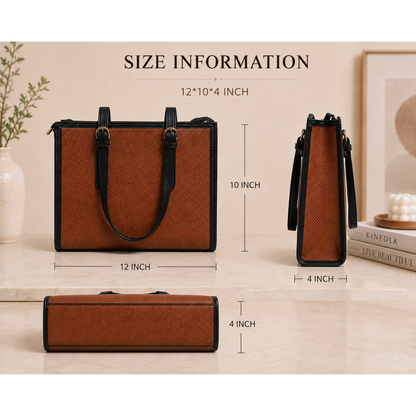 Elegant Dual-Tone Structured Tote Bag – Brown & Black.