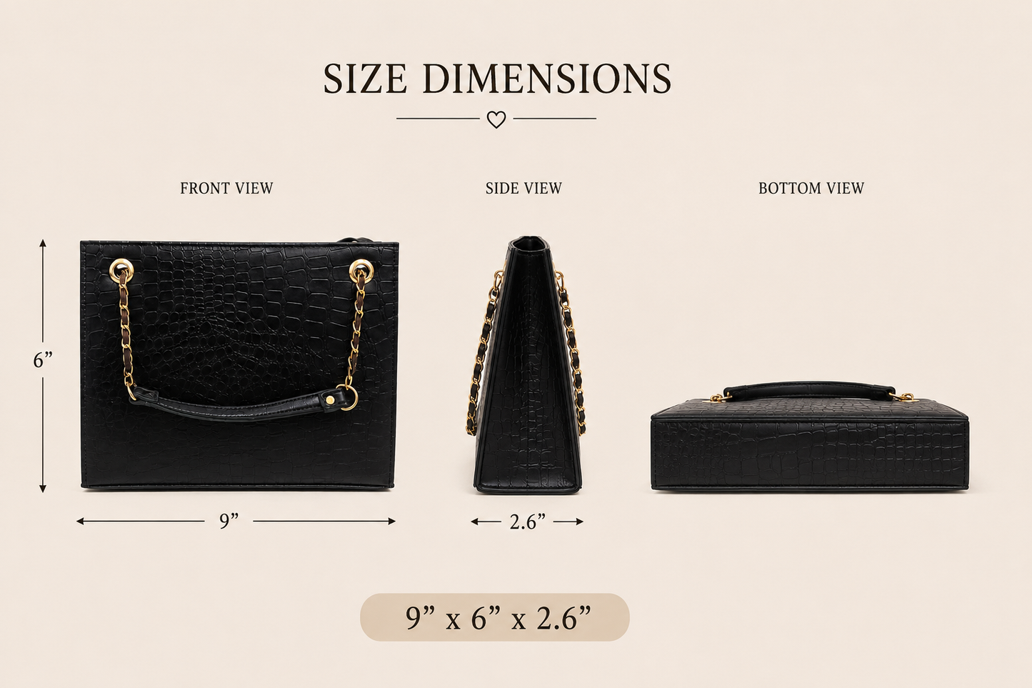 Luxury Black Croc-Embossed Chain Shoulder Bag