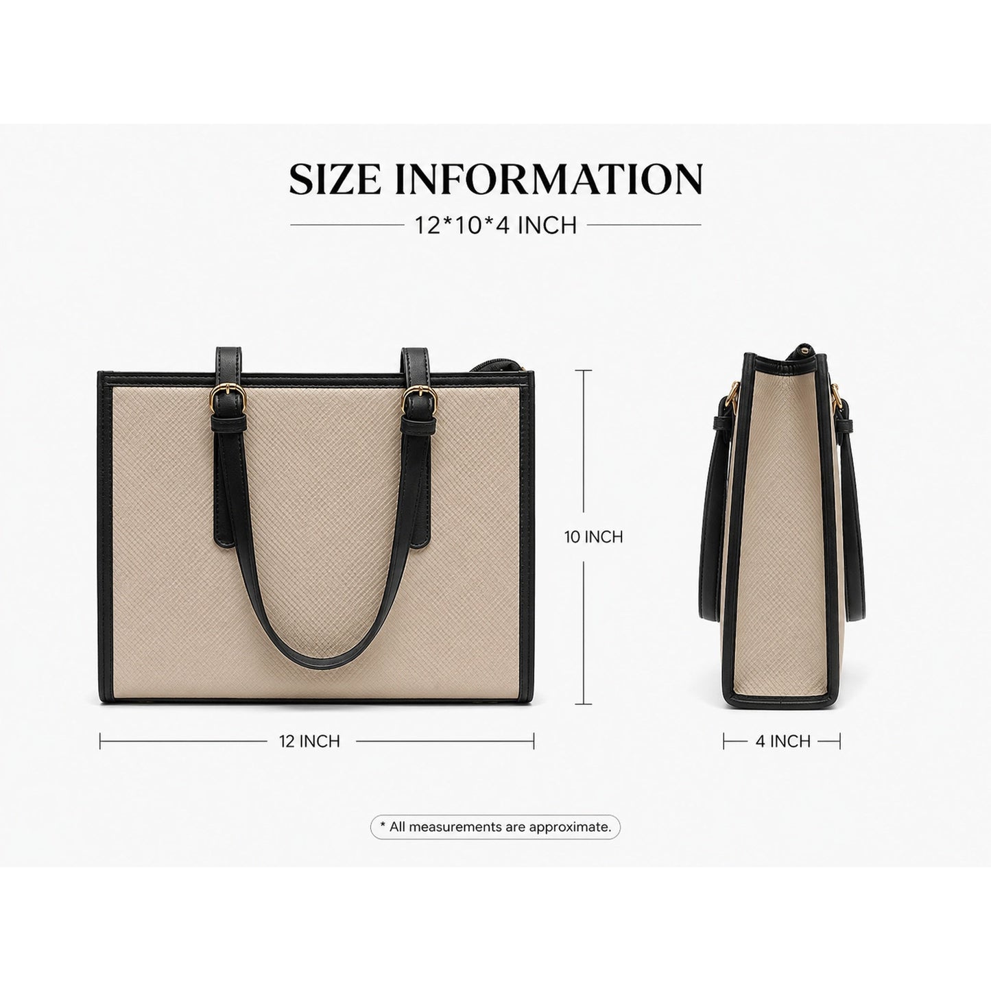 Elegant Beige & Black Structured Tote Bag for Women.